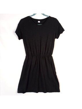 Old Navy Waist Defined Slub Knit T Shirt Dress Black Womens Size S Casual